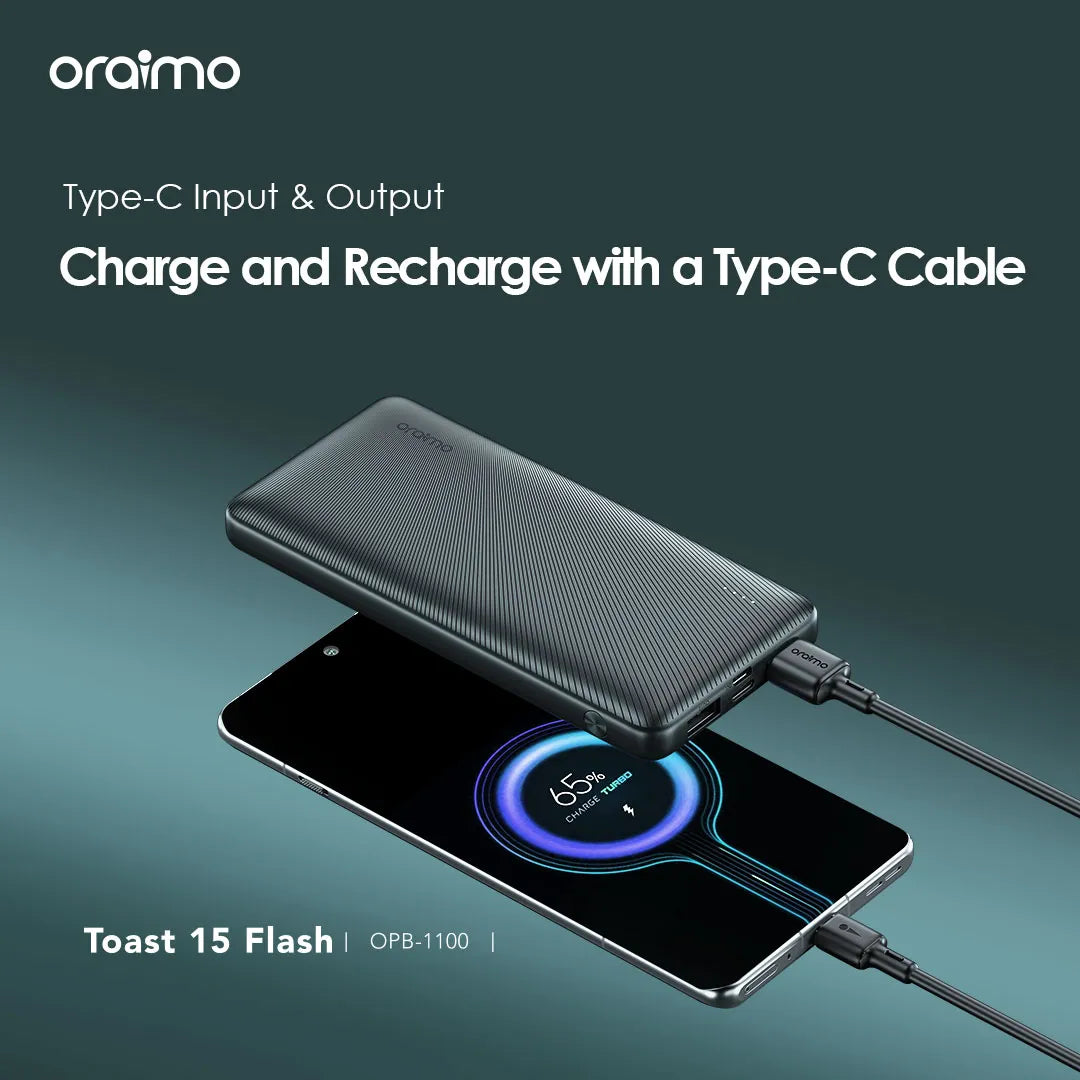 باور بانك أورايمو Toast 15 Flash بسعة 10,000 مللي امبير وبقدرة شحن 15 واط | Oraimo Toast 15 Flash 10000mAh 15W Fast Charging Power Bank