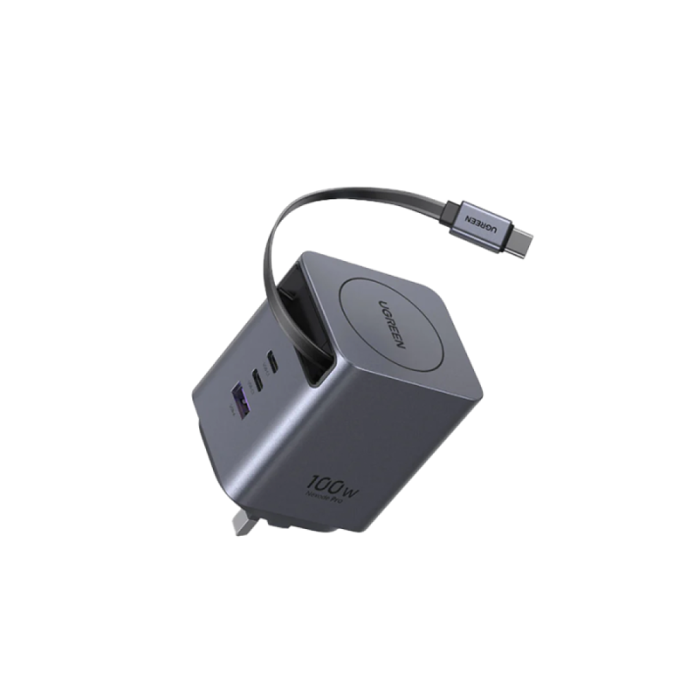 UGREEN 100W GaN Fast Charger with Retractable Cable - شاحن يوجرين 100 واط تقنية جان مع كيبل قابل للسحب