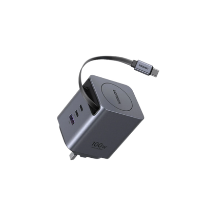 UGREEN 100W GaN Fast Charger with Retractable Cable - شاحن يوجرين 100 واط تقنية جان مع كيبل قابل للسحب