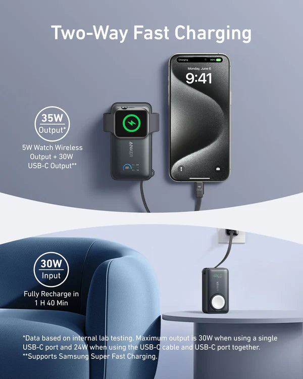 باور بانك أنكر ماج جو بسعة 10,000 مللي امبير للايفون + ساعة ابل | Anker MagGo 10,000mAh Power Bank for Apple Watch + iPhone