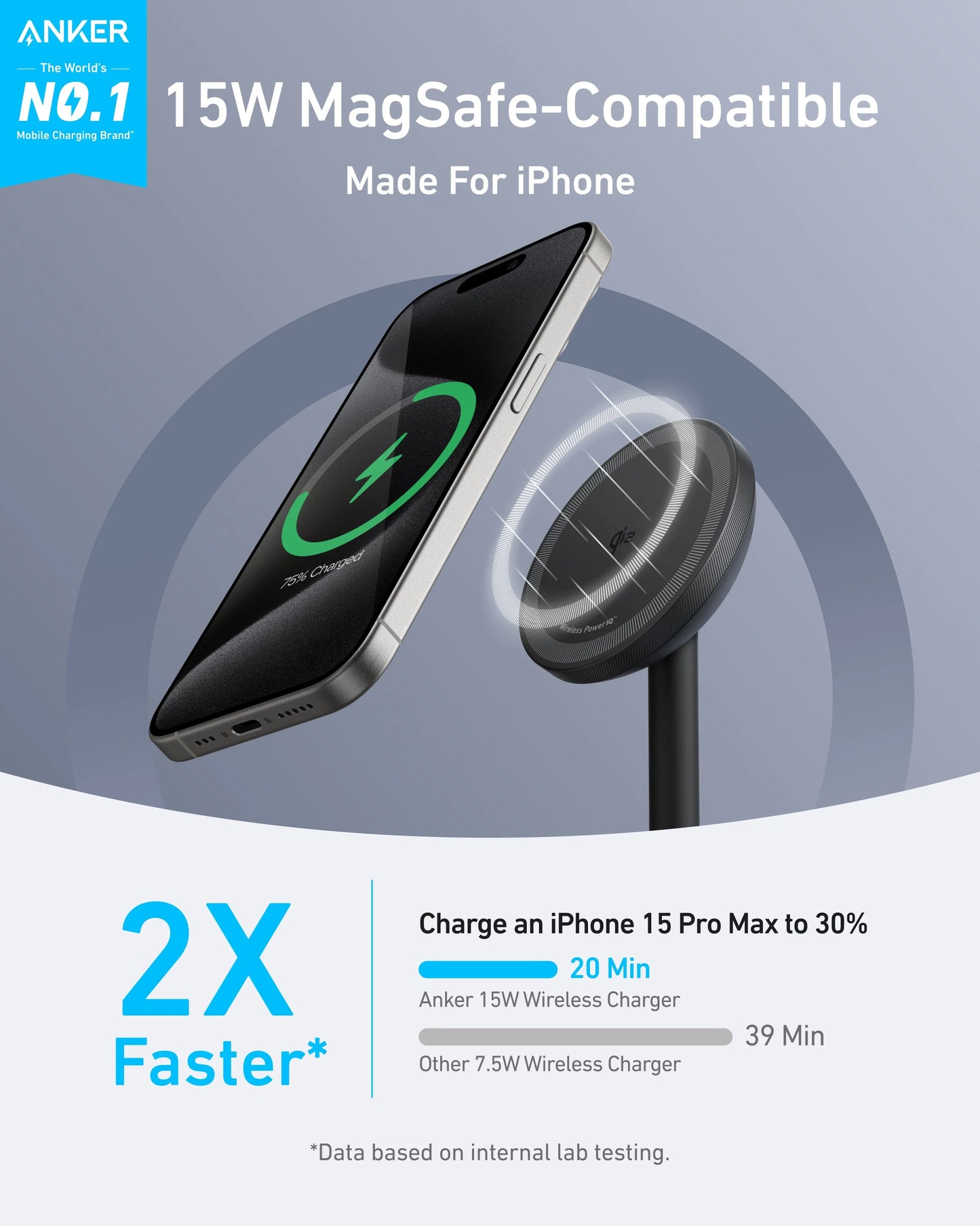 شاحن انكر ماغ جو اللاسلكي, شحن سريع 15 واط متوافق مع ماغسيف | Anker MagGo Wireless Charger, 15W Qi2 Fast Charging Dock, MagSafe-Compatible