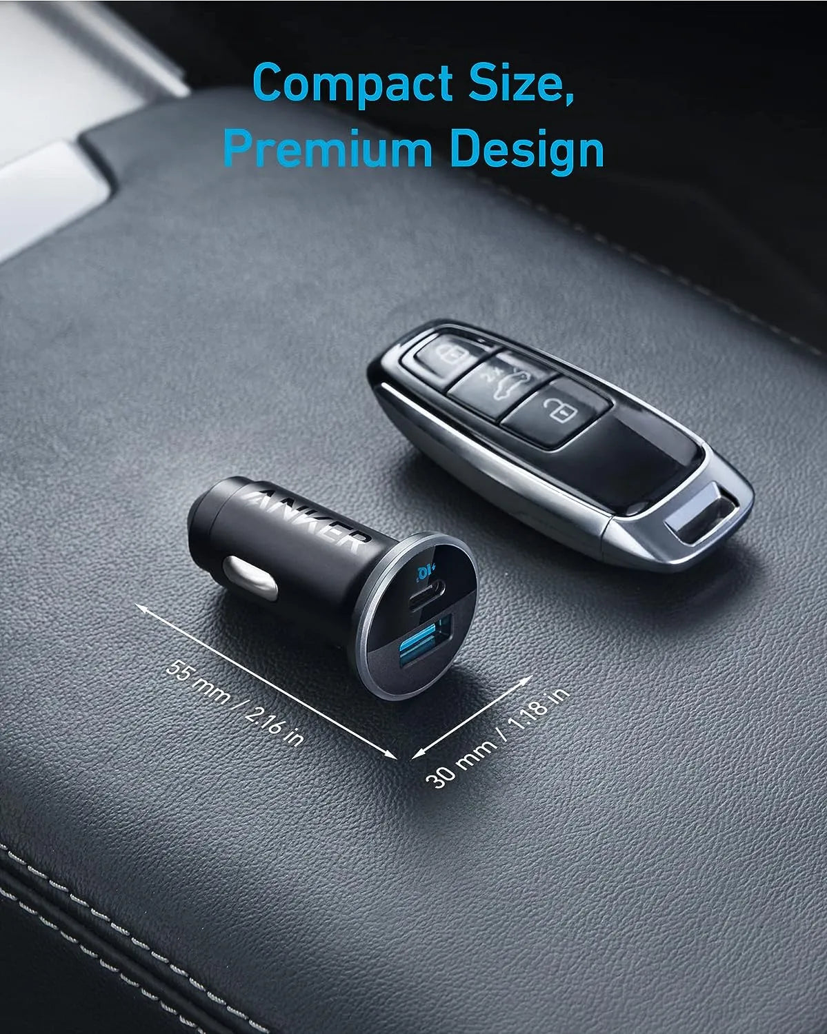 شاحن سيارة انكر 323 بقوة 52.5 واط, بمنفذي يو اس بي سي و يو اس بي اي | Anker 323 Car Charger 52.5W - Dual Port USB-C & USB-A
