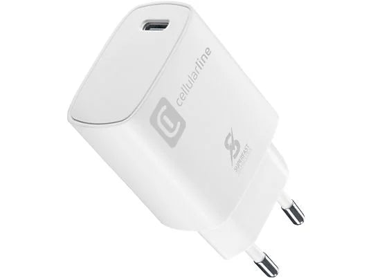 Şarjêra rêwîtiyê ya Cellularline 25W USB-C ya bilez - Spî