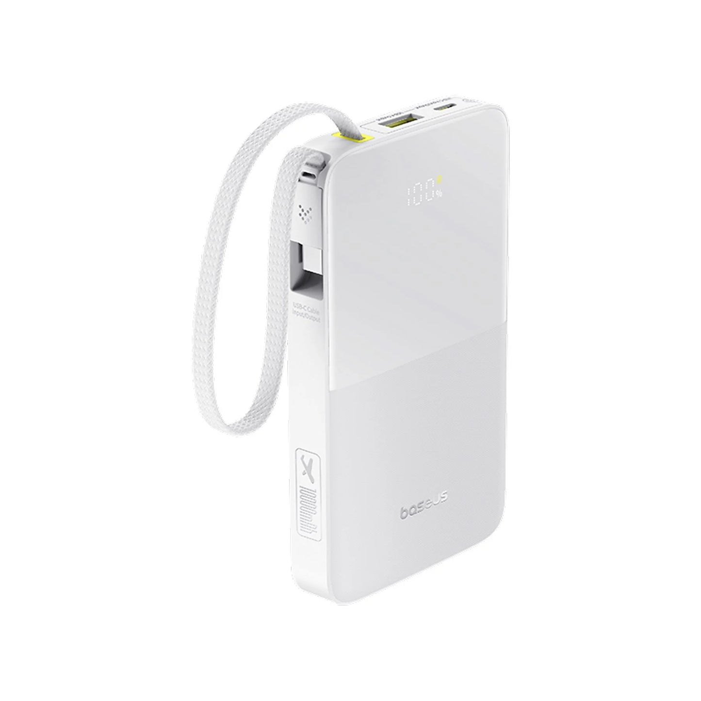 Baseus EnerFill FC51 Bipow2 Pro Power Bank 10000mAh 22.5W White Built-in Cable - باور بانك بيسوس انرفيل FC51 بايباو 2 برو 10000 مللي أمبير 22.5 واط أبيض بكيبل مدمج