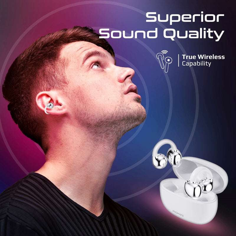 Promate AirClip Open Ear OWS TWS Earbuds 500mAh White-Lifestyle