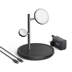 حامل وشاحن لاسلكي انكر ماج جو 3 في 1 بقدرة شحن 15 واط | Anker MagGo 15W 3-in-1 Charging Stand, Qi2 Certified Wireless Charger for iPhone