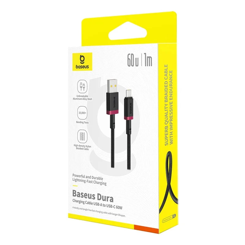 كابل Baseus Dura USB إلى C 60W 1م أحمر وأسود - Baseus Dura Cable USB to C 60W 1m Red+Black