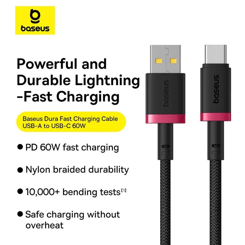 كابل Baseus Dura USB إلى C 60W 1م أحمر وأسود - Baseus Dura Cable USB to C 60W 1m Red+Black