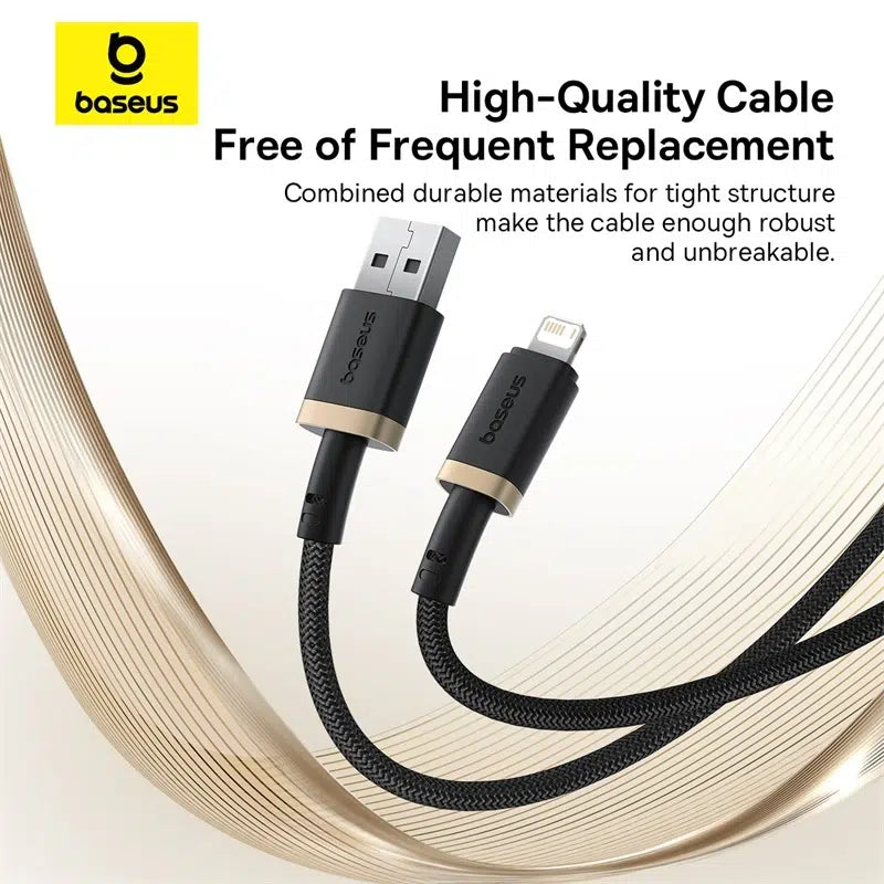 Baseus Dura Cable USB→iP 2.4A 1m Gold+Black | كابل بيسوس ديورا USB إلى آيفون 2.4 أمبير 1 متر ذهبي وأسود