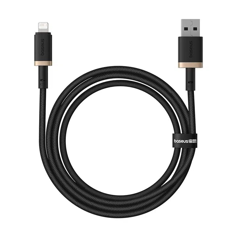 Baseus Dura Cable USB→iP 2.4A 1m Gold+Black | كابل بيسوس ديورا USB إلى آيفون 2.4 أمبير 1 متر ذهبي وأسود