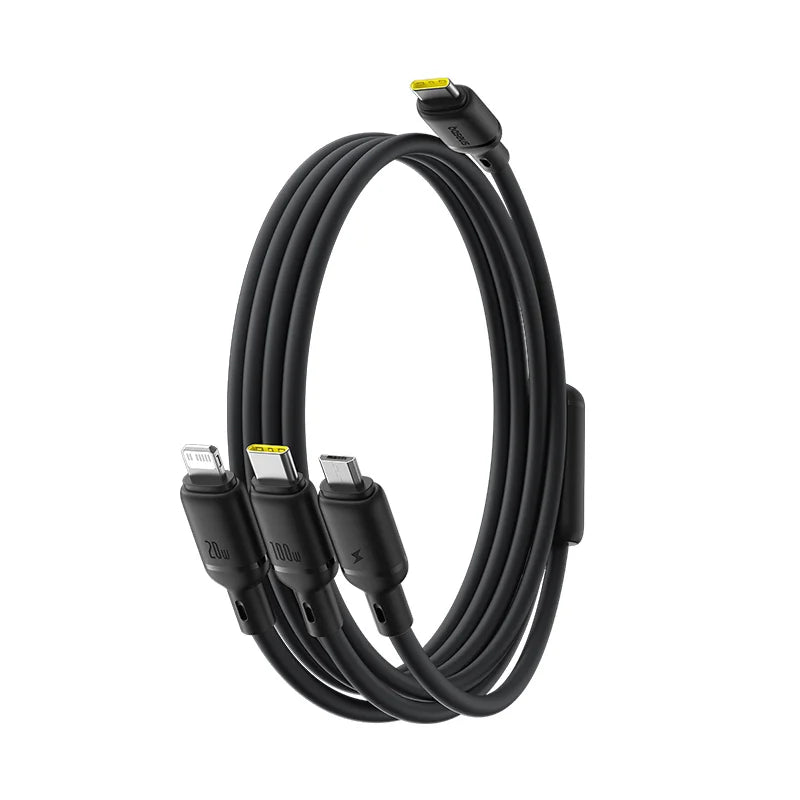 Baseus Silky 3-in-1 Cable USB-C→M+L+C 100W 1.5m Black | كابل بيسوس سيلكي 3 في 1 USB-C→M+L+C 100 واط 1.5 متر أسود