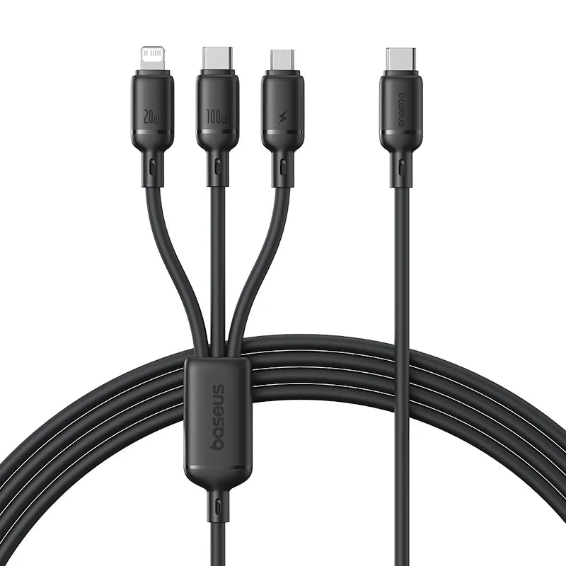 Baseus Silky 3-in-1 Cable USB-C→M+L+C 100W 1.5m Black | كابل بيسوس سيلكي 3 في 1 USB-C→M+L+C 100 واط 1.5 متر أسود