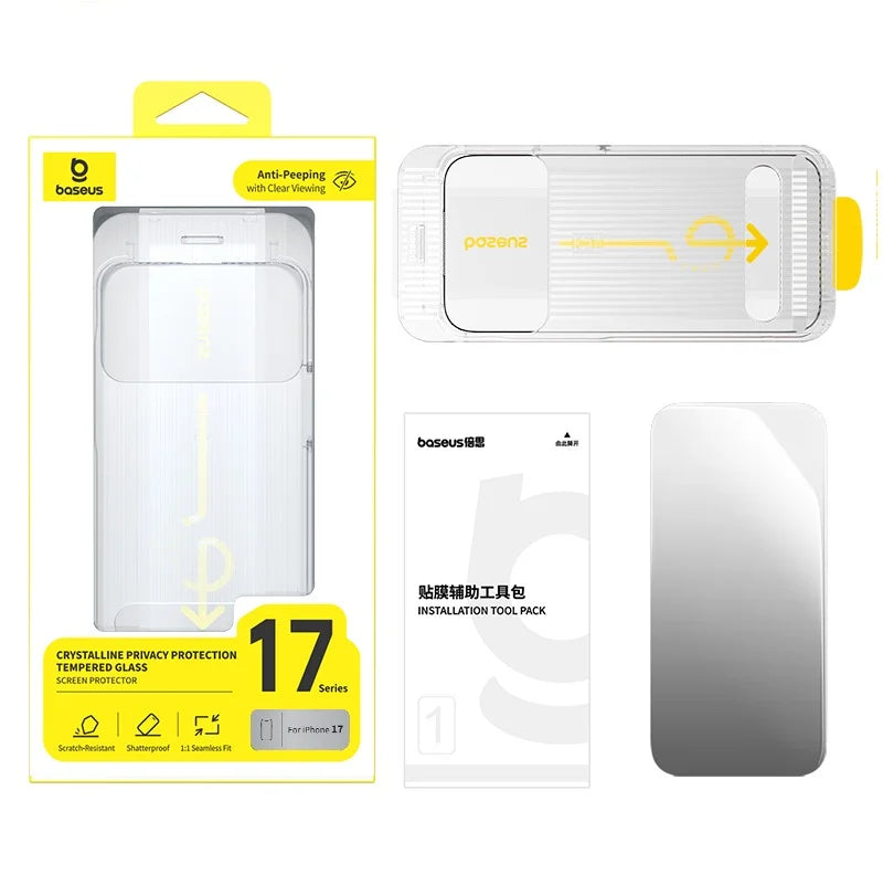 Baseus iPhone 17 Crystalline Privacy Protection Tempered Glass Screen Protector - واقي شاشة زجاجي مقوى للخصوصية