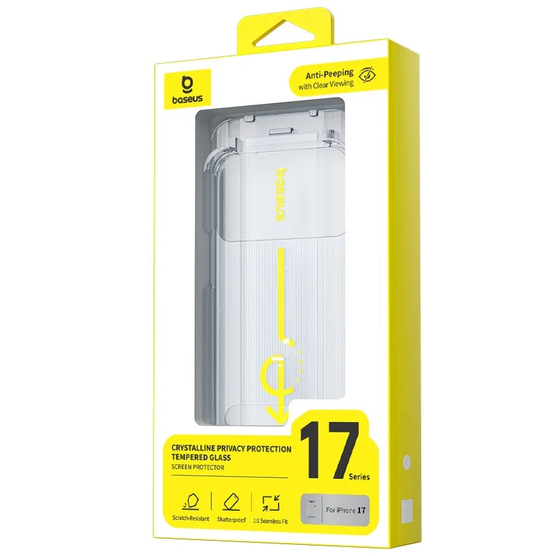 Baseus iPhone 17 Crystalline Privacy Protection Tempered Glass Screen Protector - واقي شاشة زجاجي مقوى للخصوصية