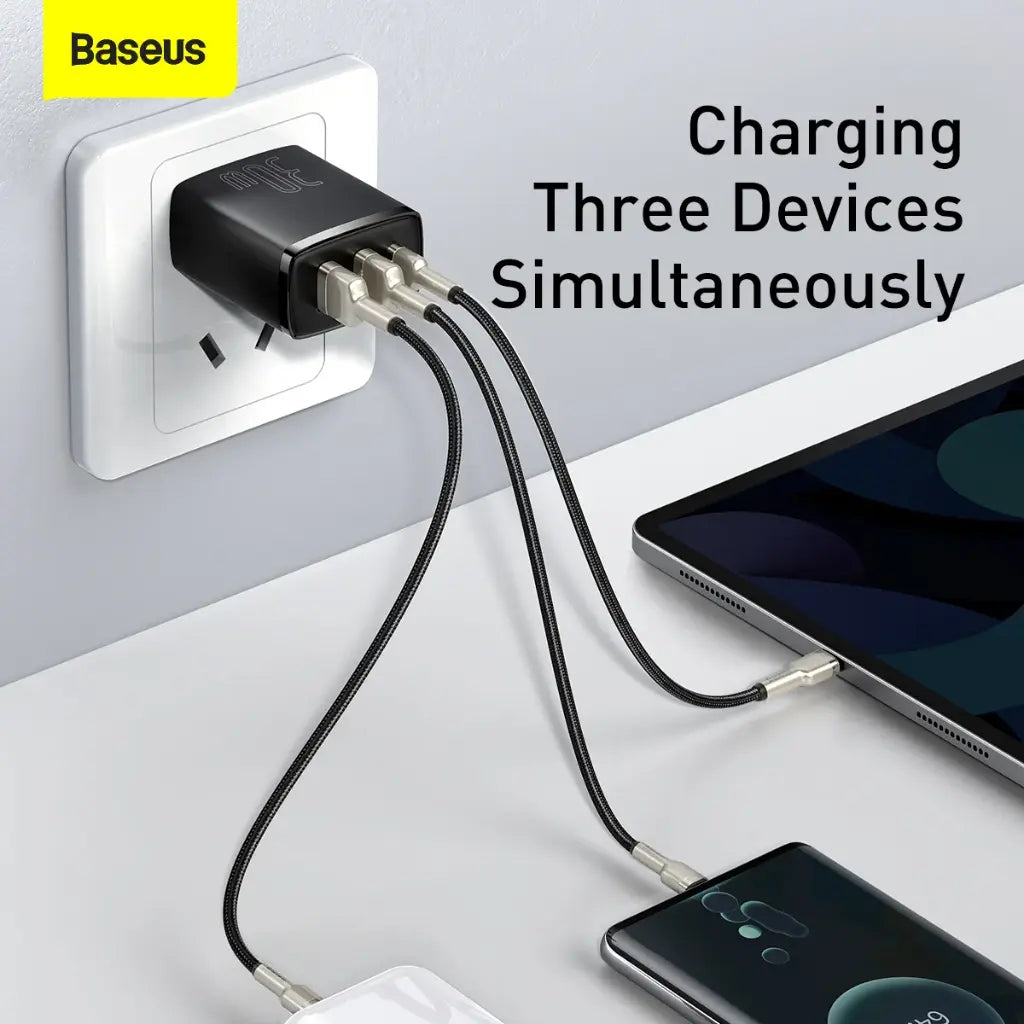 Baseus EnerFill FN11 Fast Charger 2U+C 30W - Cosmic Black | شاحن بيسوس إنرفيل 30 واط شحن سريع 3 منافذ - أسود كوزميك