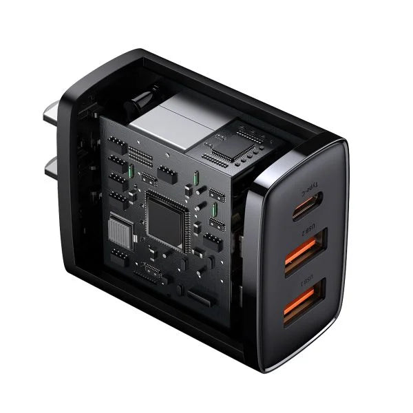 Baseus EnerFill FN11 Fast Charger 2U+C 30W - Cosmic Black | شاحن بيسوس إنرفيل 30 واط شحن سريع 3 منافذ - أسود كوزميك