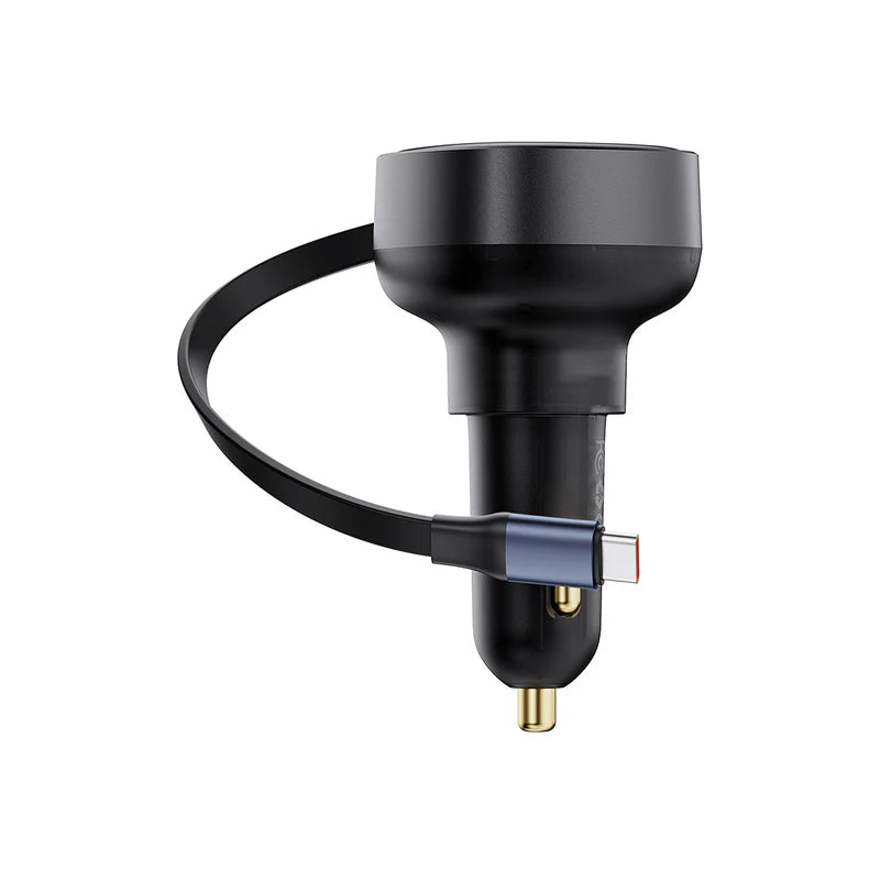 Baseus Enjoyment Pro Retractable USB-C Car Charger 60W | شاحن سيارة بيسوس إنجويمنت برو قابل للسحب 60 واط مع كابل USB-C