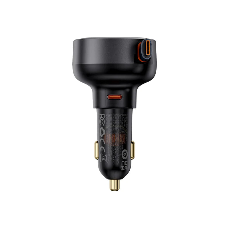 Baseus Enjoyment Pro Retractable USB-C Car Charger 60W | شاحن سيارة بيسوس إنجويمنت برو قابل للسحب 60 واط مع كابل USB-C
