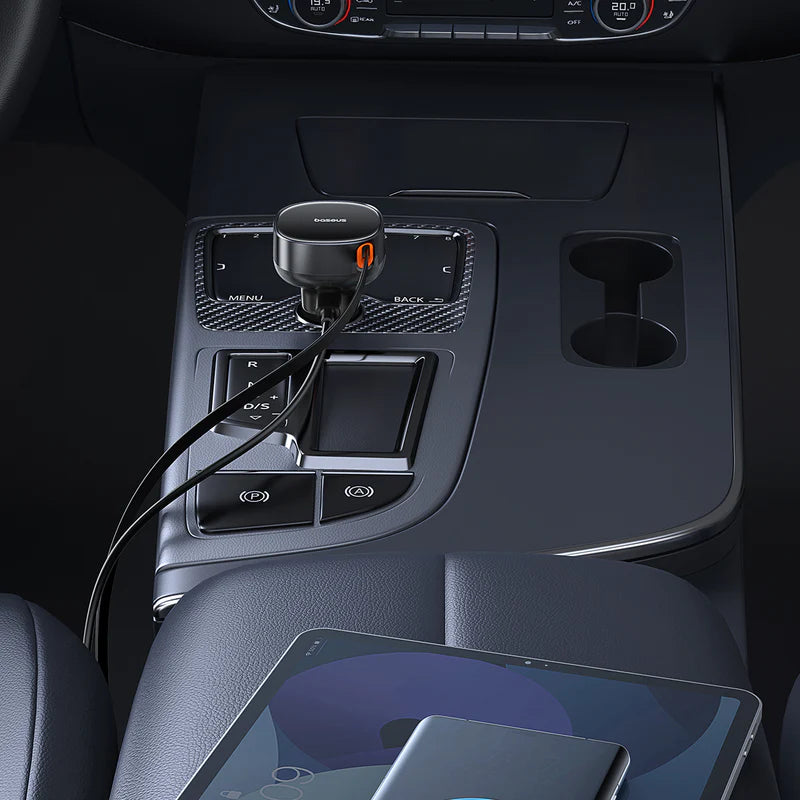 Baseus Enjoyment Pro Retractable USB-C Car Charger 60W | شاحن سيارة بيسوس إنجويمنت برو قابل للسحب 60 واط مع كابل USB-C