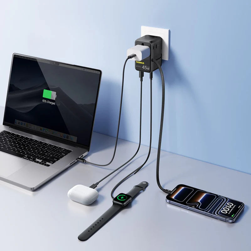Baseus PicoGo AG11 Universal Travel Adapter 2AC+2U+2C 45W | محول سفر عالمي بيسوس بيكو جو 6 منافذ 45 واط