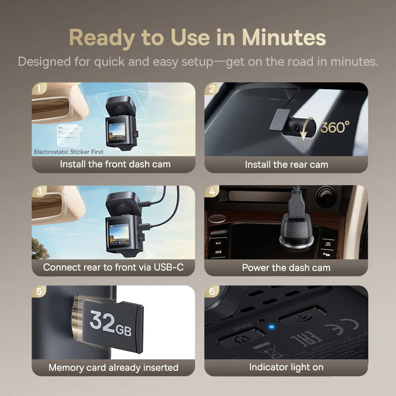 Baseus PrimeTrip VD1 Dash Cam 3K+1080p Black - كاميرا سيارة بيسوس برايم تريب VD1 دقة 3K سوداء