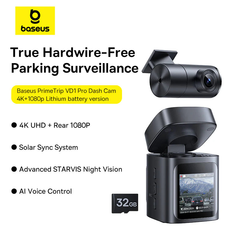 Baseus PrimeTrip VD1 Dash Cam 3K+1080p Black - كاميرا سيارة بيسوس برايم تريب VD1 دقة 3K سوداء