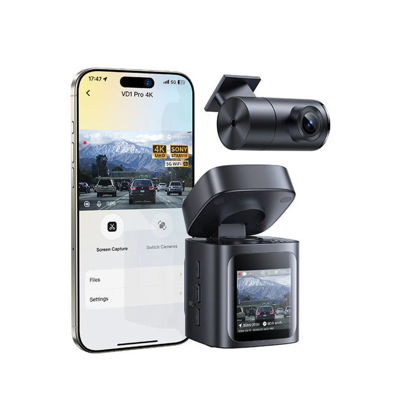 Baseus PrimeTrip VD1 Pro Dash Cam Lithium Battery 4K+1080p - كاميرا سيارة بيسوس بالطاقة الشمسية 4K