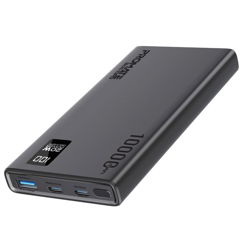 Promate Bolt-10PD Power Bank 10000mAh Dual USB-C 22.5W Black-Front