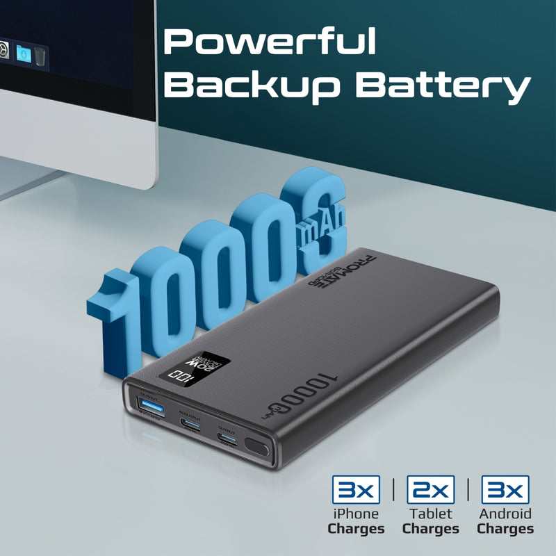 Promate Bolt-10PD Power Bank 10000mAh Dual USB-C 22.5W Black-Angle