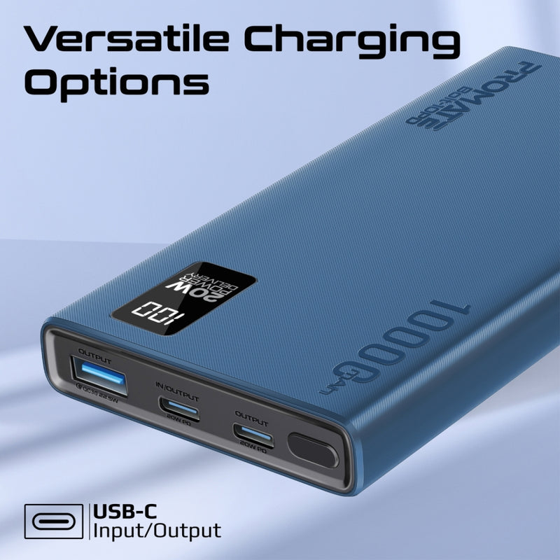 Promate Bolt-10PD Power Bank 10000mAh Dual USB-C 22.5W Blue-Ports