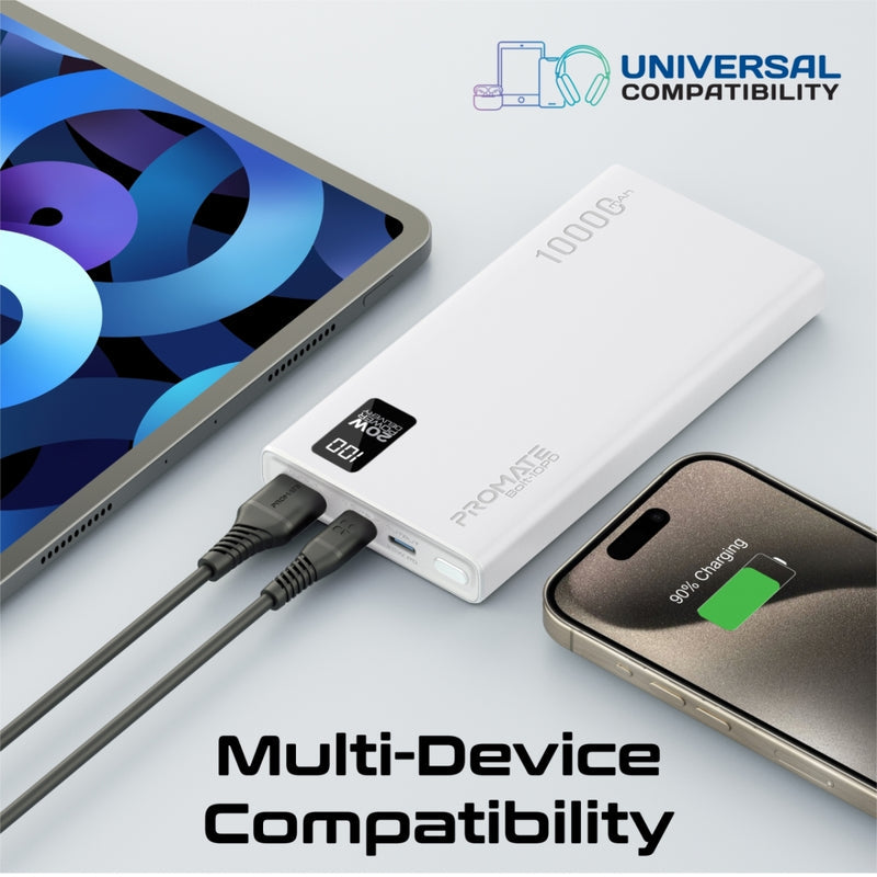 Promate Bolt-10PD Power Bank 10000mAh Dual USB-C 22.5W White-Charging