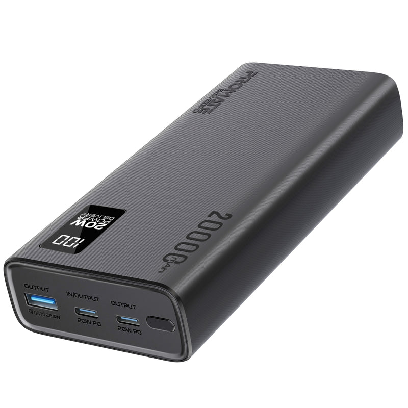 Promate Bolt-20PD Power Bank 20000mAh Dual USB-C 22.5W Black-Front