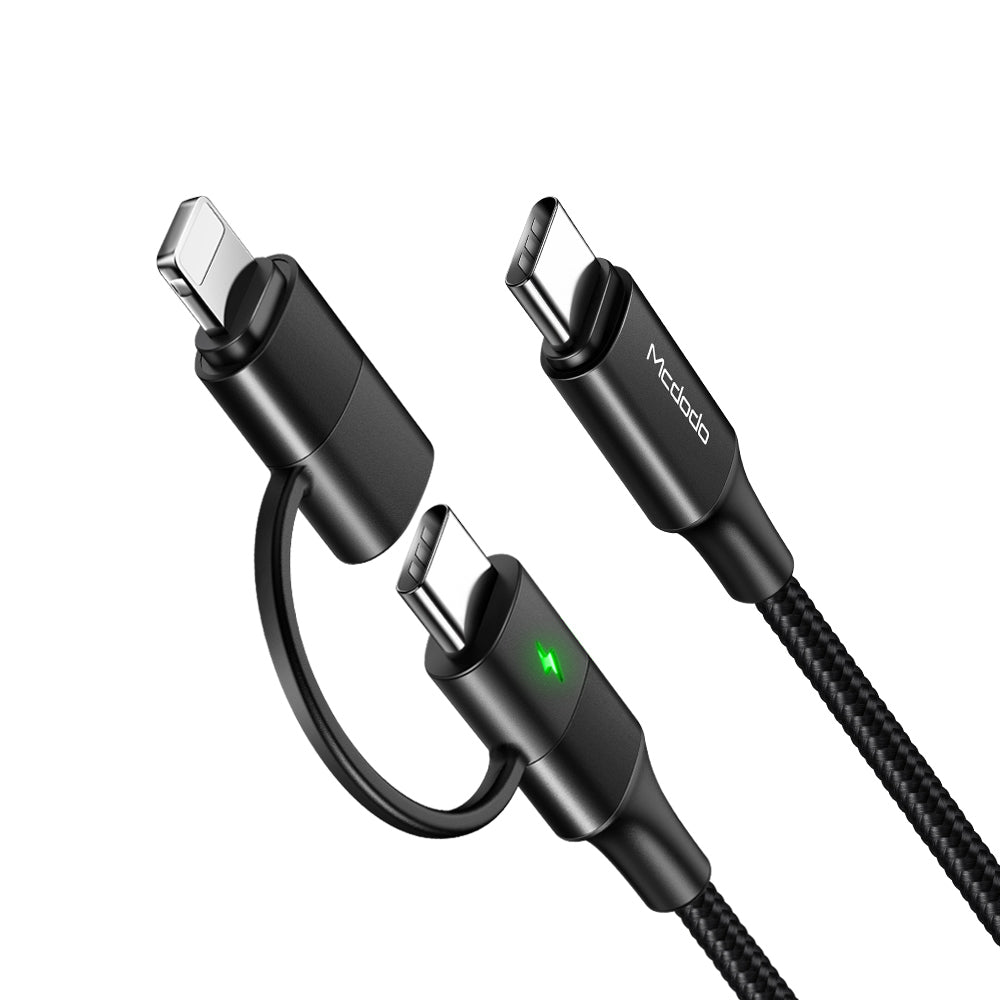 Kabloya PD ya Şarjkirina Bilez a 2-di-1 USB-C bo USB-C/Lightning ya Mcdodo, 60W, 1.8m - Reş
