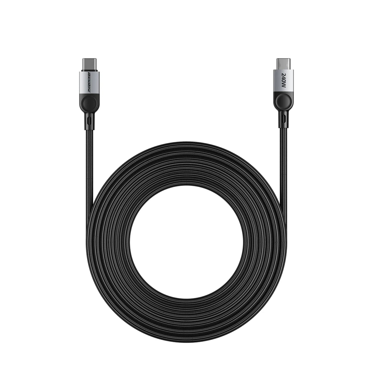 كيبل روك روز Sliverline تايب سي إلى تايب سي بقدرة شحن 240 واط وبطول 2 متر | RockRose Sliverline CC Pro Max USB-C to USB-C Cable 240W 2m