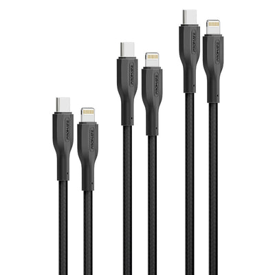 Promate CableKit-Ci 3-piece USB-C to Lightning cable kit with 0.3m 1.2m and 2m lengths - main view