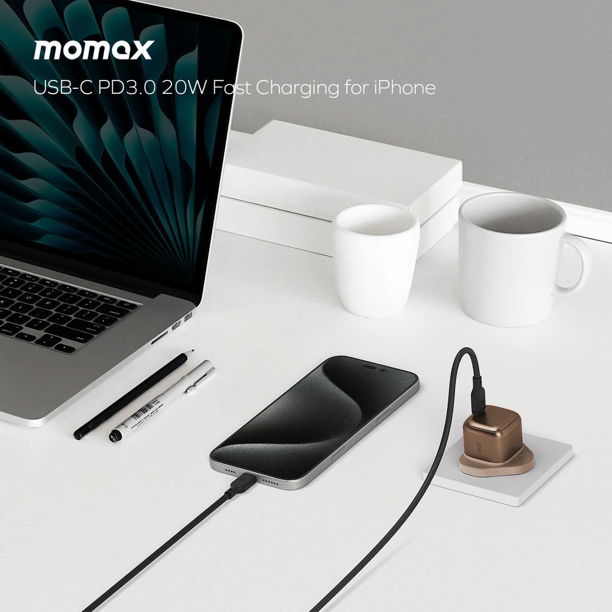 Şarjêra Momax 1-Charge 20W USB-C - Şarjêra Momax 1-Charge 20W, porta USB-C piştgirîya şarjêra bilez dike