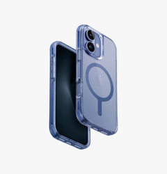 UNIQ Combat triple-layered protective case for iPhone 16 Pearl Blue - front and back