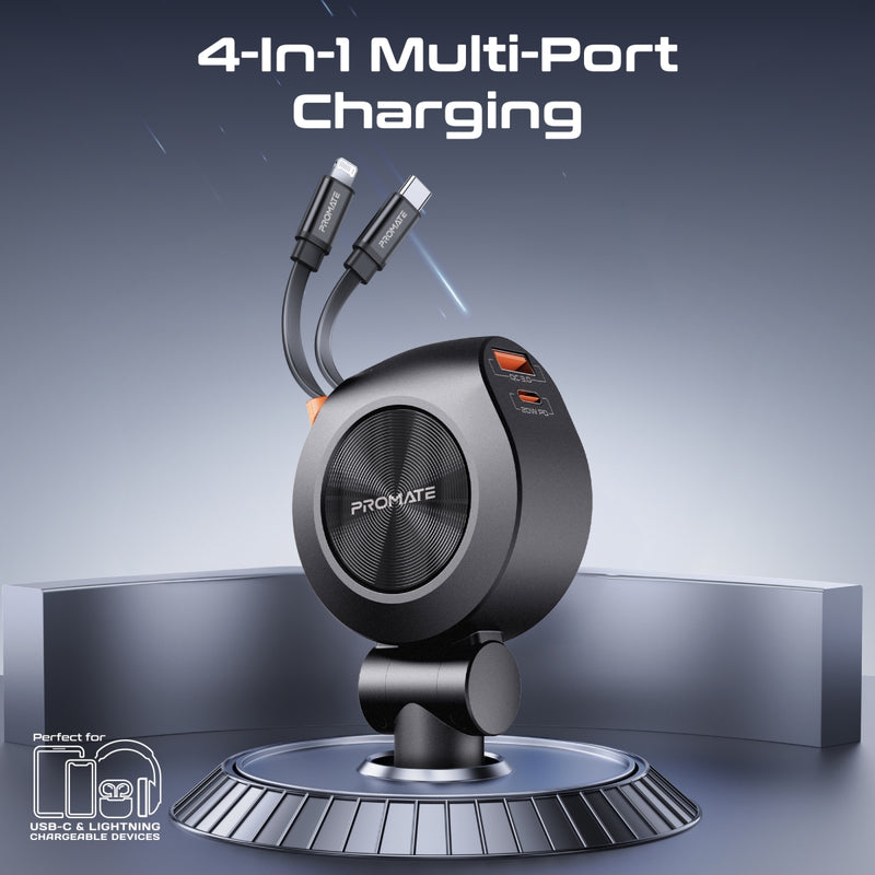 Promate DriveGear-R2 كيبل USB-C 30 واط وكيبل لايتننج 20 واط ينسحبان