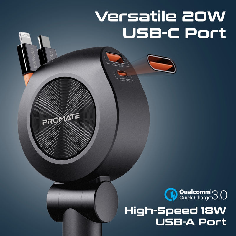 Promate DriveGear-R2 جسم يدور 180 درجة مع مؤشر LED للفولتية