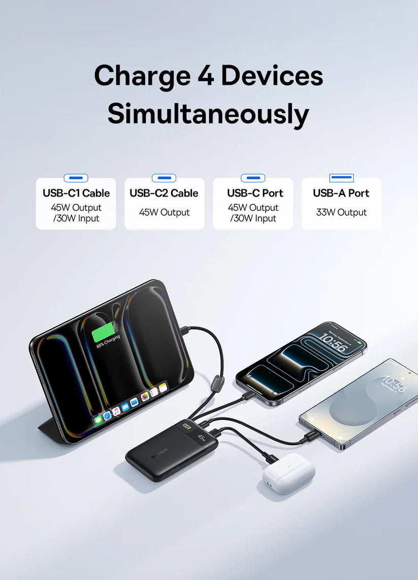 Baseus EnerFill FC11 Digital Display Power Bank with Dual Built-in USB-C Cables 10000mAh 45W - Cosmic Black