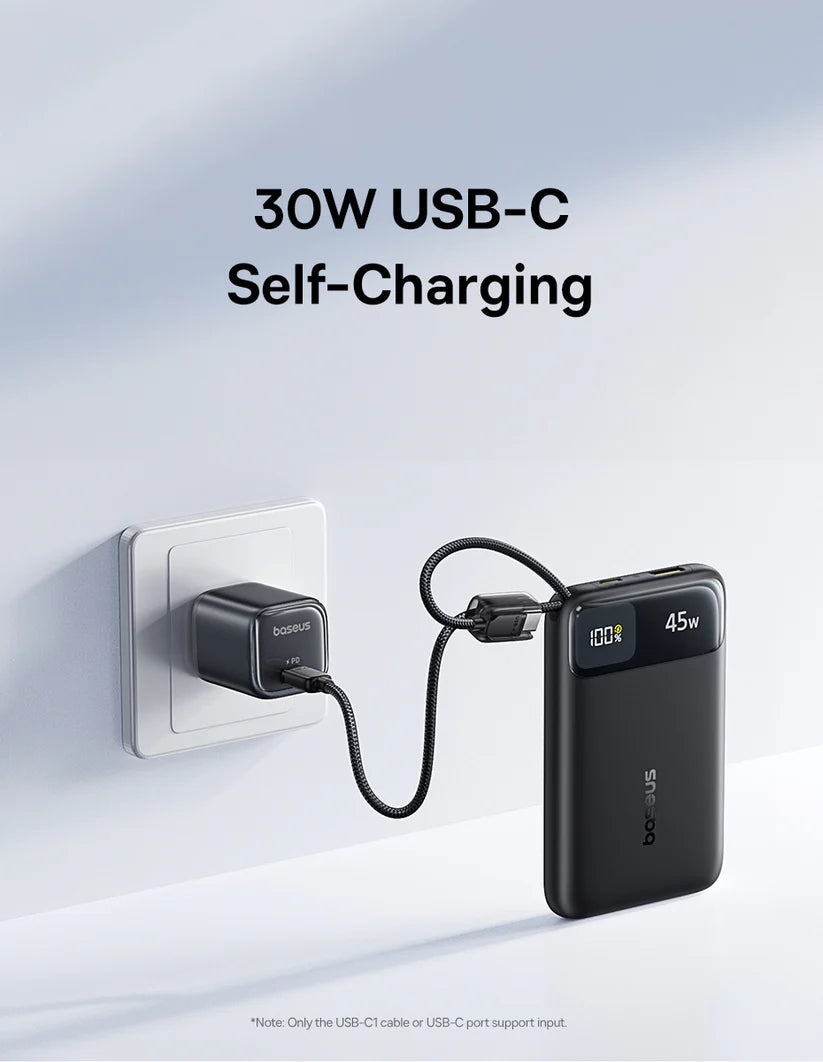 Baseus EnerFill FC11 Digital Display Power Bank with Dual Built-in USB-C Cables 10000mAh 45W - Cosmic Black