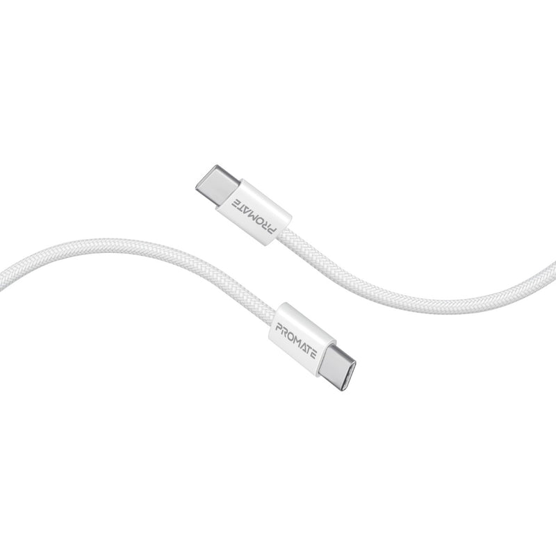 Promate EcoLine-CC200 White 60W USB-C to USB-C fabric braided cable 2m - main view