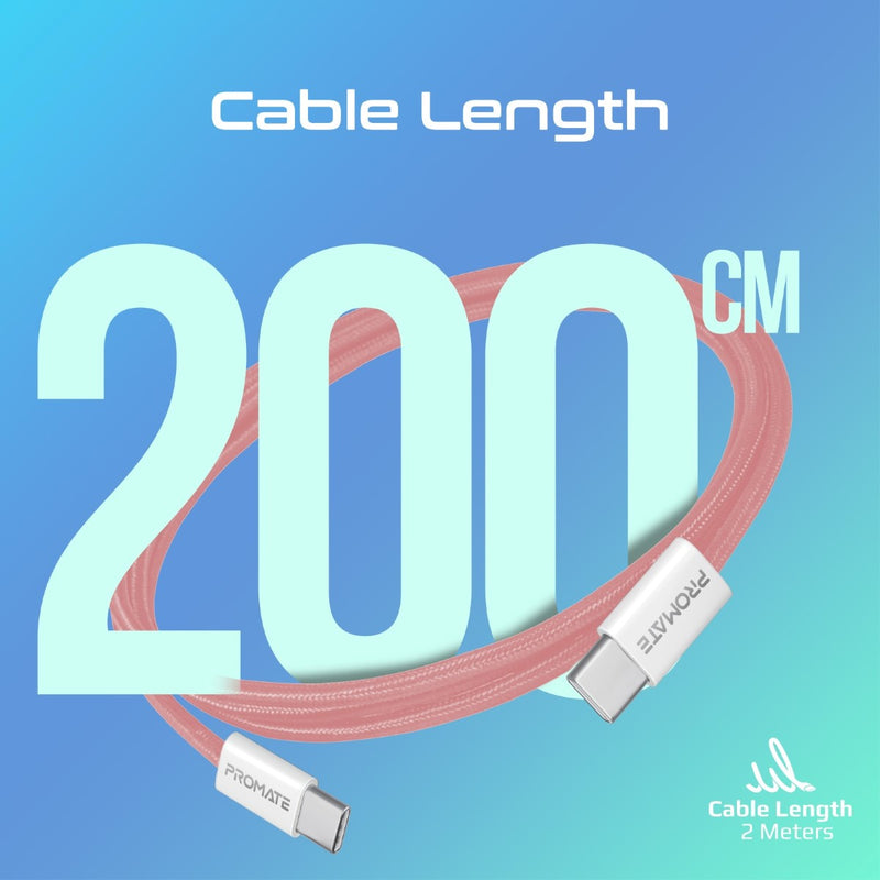 Promate EcoLine-CC200 Pink cable charging a phone at 60W Power Delivery