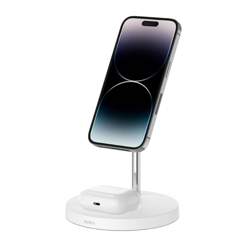 شاحن بيلكن اللاسلكي 2 في 1 مع ماغسيف بقدرة شحن 15 واط | Belkin 2 in 1 Wireless Charger with MagSafe 15W Fast Charging