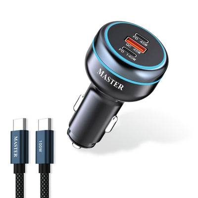 Master 230W USB-C Fast Car Charger 3-Port PD140W PD45W QC45W Black MSCR3PT230W-BK