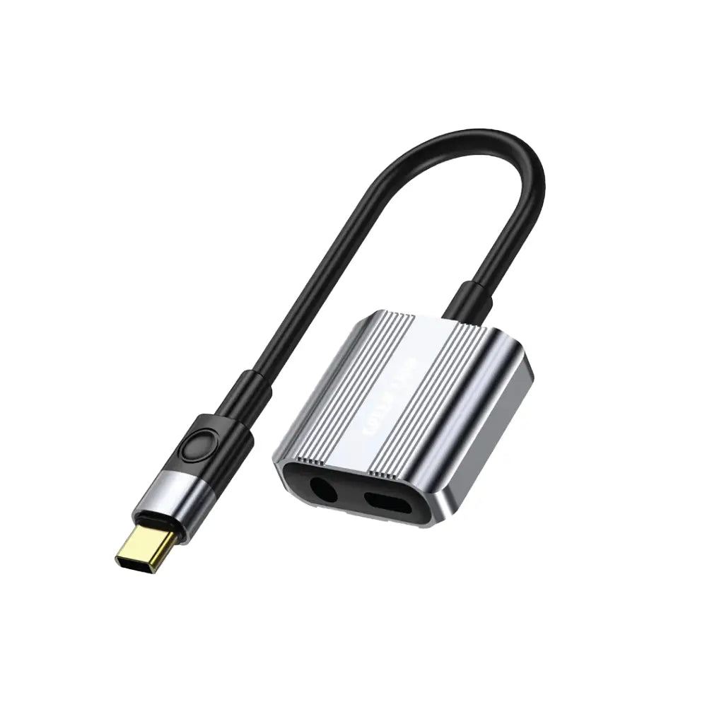 Green Lion Type-C 2-in-1 Audio & Charging Adapte - وصلة جرين ليون تايب سي 2 في 1 شحن وصوت أوكس رمادي