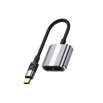 محول جرين لايون 2 في 1 تايب سي الى منفذي تايب سي - رمادي | Green Lion 2-in-1 Splitter Adapter Type-C to Dual Type-C – Gray