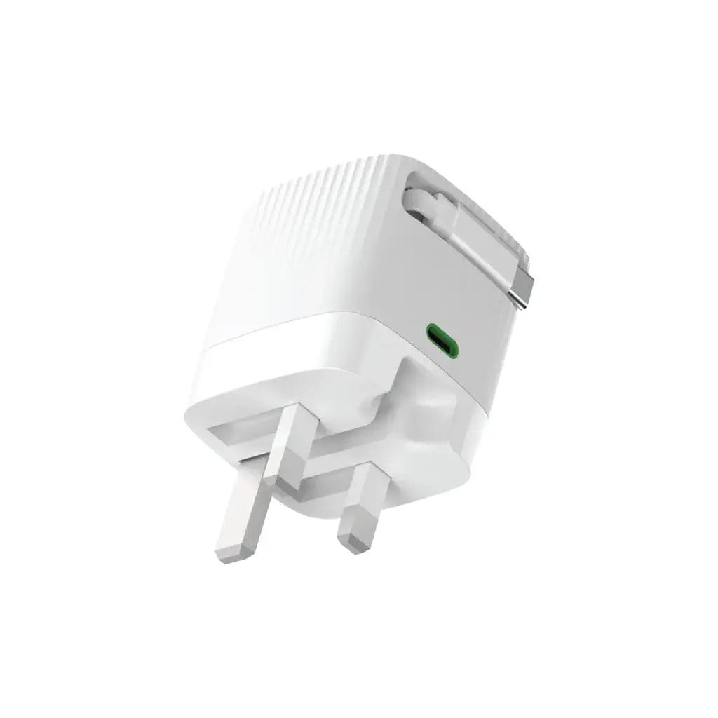 شاحن جرين لايون GaN بقدرة 65 واط مع كيبل يو اس بي سي مدمج بطول 70 سم | Green Lion GaN Adapter 65W Retractable USB-C Cable PD 3.0