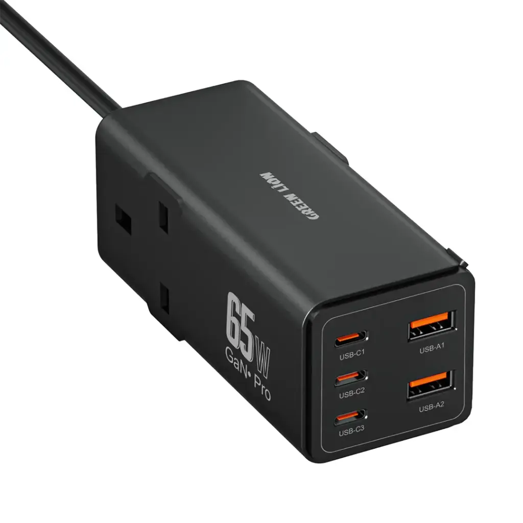 مشترك طاقة جرين لايون 7 في 1 بقدرة شحن 65 واط - اسود | Green Lion 7 In 1 GaN 65W Power Strip - Black