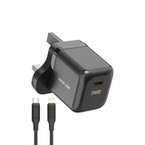 Green Lion Ultra Compact GaN Wall Charger UK Pin USB-C 20W with C to L – Black | شاحن حائط GaN فائق الضغافة من Green Lion بقابس UK ومنفذ USB-C بقدرة 20W مع كابل C to L – أسود